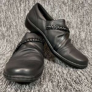 Clarks Cora Braid Black Leather Loafer Women 8.5 M Comfort Walking Shoes Shootie